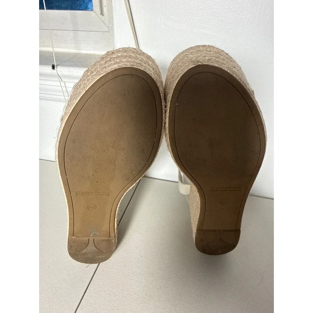 Marc Fisher Adalyn White Leather Espadrille Wedge Sandals Womens 9.5M Studded